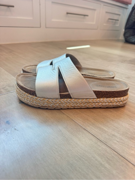 Muk Luks Shoes - Muk Luks Metallic Cream Braided Platform Slide Sandals